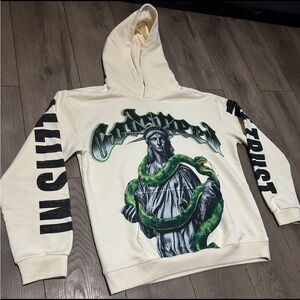 Cream godspeed hoodie statue of Liberty with rhinestones size large